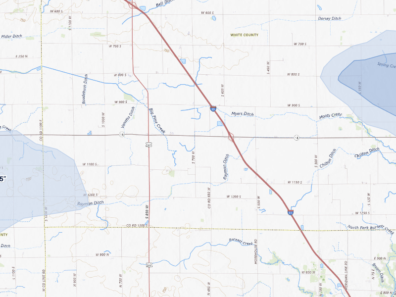 NEXRAD radar-signature map of the hail storm over Brookston, IN on Aug 11, 2026