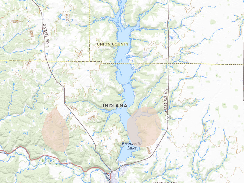 Radar-estimated hail-size map of the storm over Brookville, IN on Aug 11, 2026
