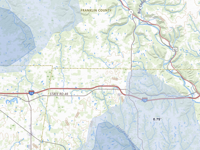 NEXRAD radar-signature map of the hail storm over Brookville, IN on Aug 11, 2026
