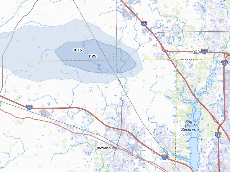 NEXRAD radar-signature map of the hail storm over Brownsburg, IN on May 4, 2026