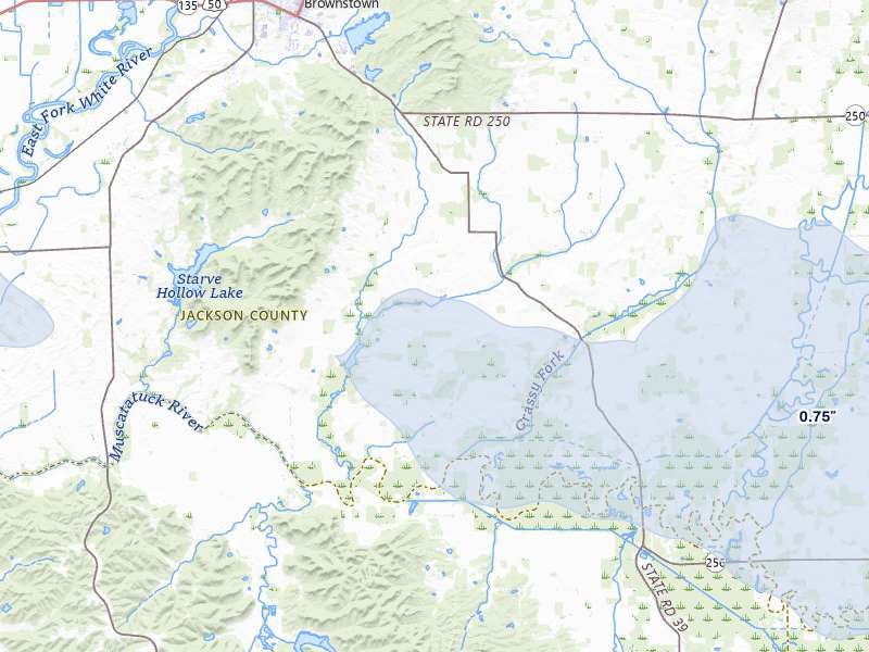 NEXRAD radar-signature map of the hail storm over Brownstown, IN on Mar 22, 2026
