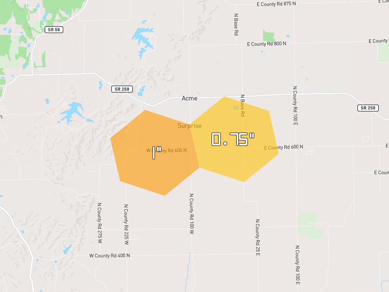 Hail map of Brownstown, IN on Jul 3, 2026, hail up to 1"
