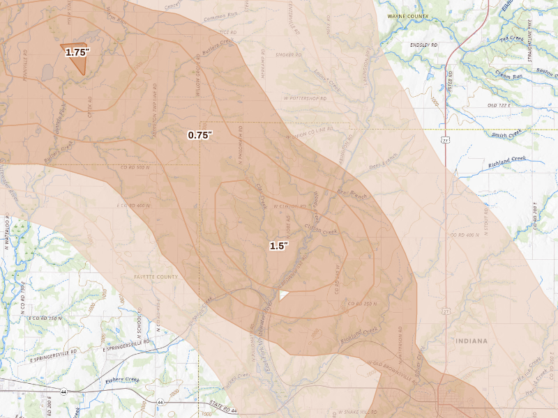 Radar-estimated hail-size map of the storm over Brownsville, IN