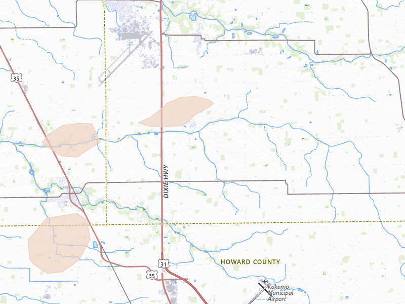 Radar-estimated hail-size map of the storm over Bunker Hill, IN on Mar 22, 2026