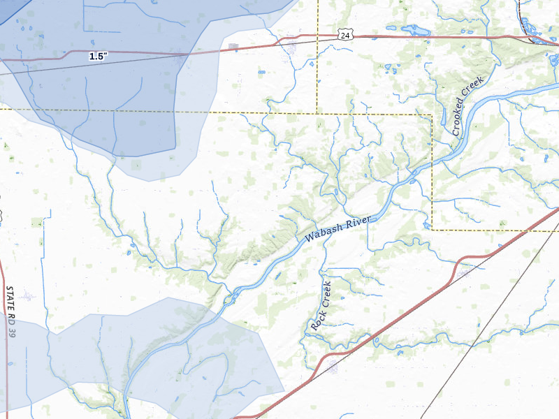 NEXRAD radar-signature map of the hail storm over Burnettsville, IN on Aug 11, 2026