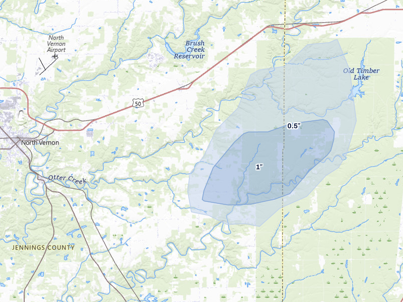 NEXRAD radar-signature map of the hail over Butlerville, IN