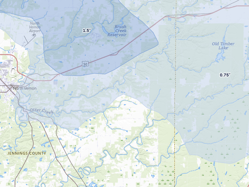 NEXRAD radar-signature map of the hail storm over Butlerville, IN on May 16, 2026
