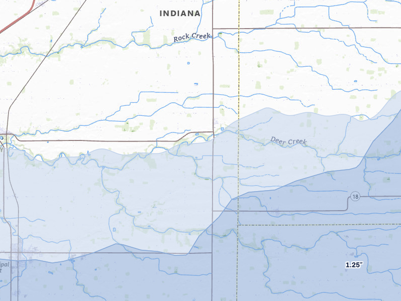 NEXRAD radar-signature map of the hail storm over Camden, IN on Mar 22, 2026