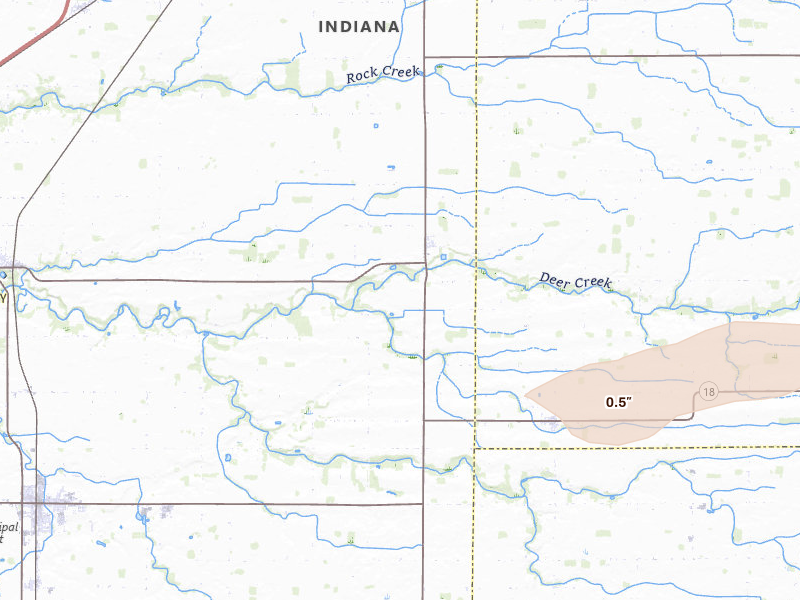 Radar-estimated hail-size map of the storm over Camden, IN on Apr 3, 2026