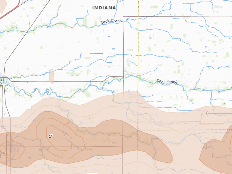 Radar-estimated hail-size map of the storm over Camden, IN