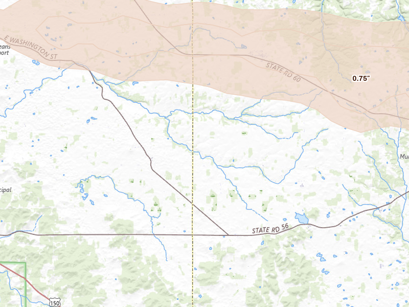 Radar-estimated hail-size map of the storm over Campbellsburg, IN on Mar 4, 2026