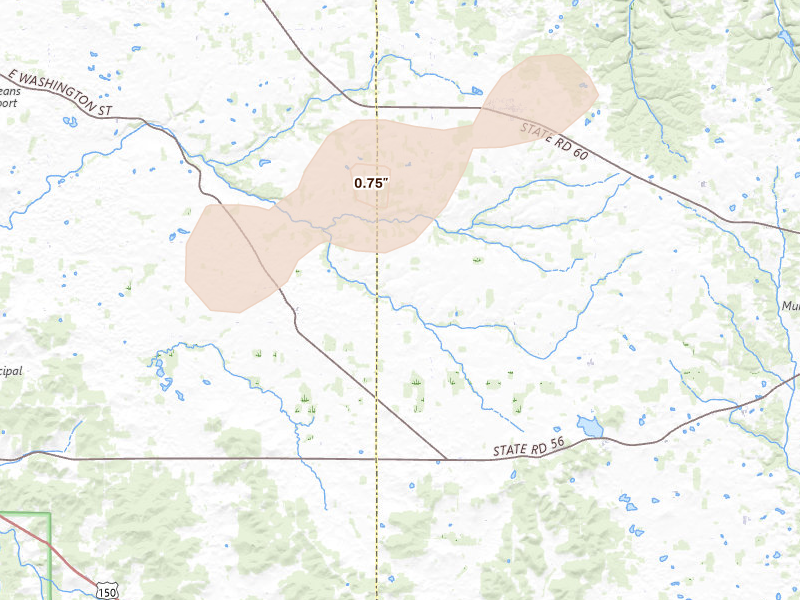 Radar-estimated hail-size map of the storm over Campbellsburg, IN on Apr 1, 2026
