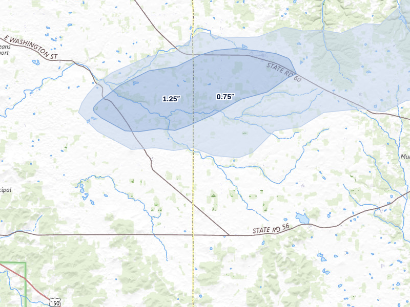 NEXRAD radar-signature map of the hail storm over Campbellsburg, IN on Apr 1, 2026
