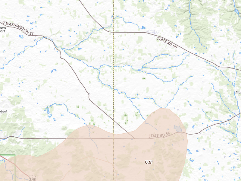 Radar-estimated hail-size map of the storm over Campbellsburg, IN on Apr 27, 2026