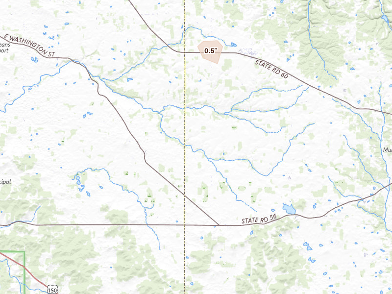 Radar-estimated hail-size map of the storm over Campbellsburg, IN on Jun 11, 2026