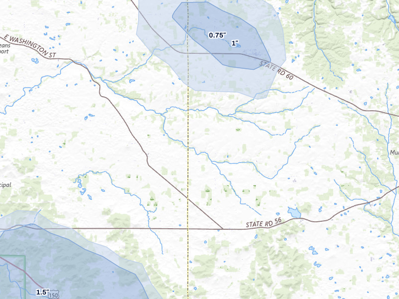 NEXRAD radar-signature map of the hail storm over Campbellsburg, IN on Jul 3, 2026