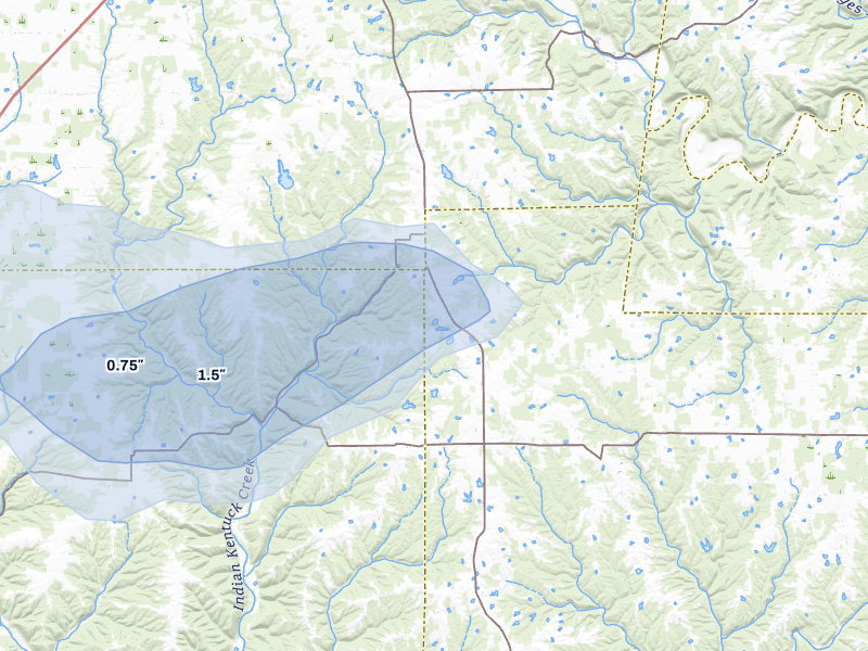 NEXRAD radar-signature map of the hail over Canaan, IN
