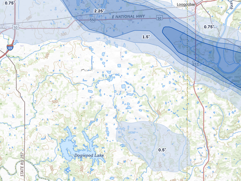 NEXRAD radar-signature map of the hail storm over Cannelburg, IN on Mar 22, 2026