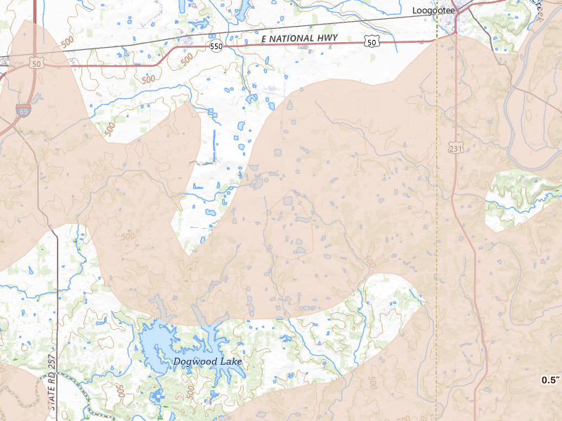 Radar-estimated hail-size map of the storm over Cannelburg, IN on Apr 27, 2026