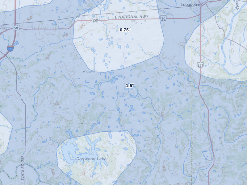 NEXRAD radar-signature map of the hail over Cannelburg, IN