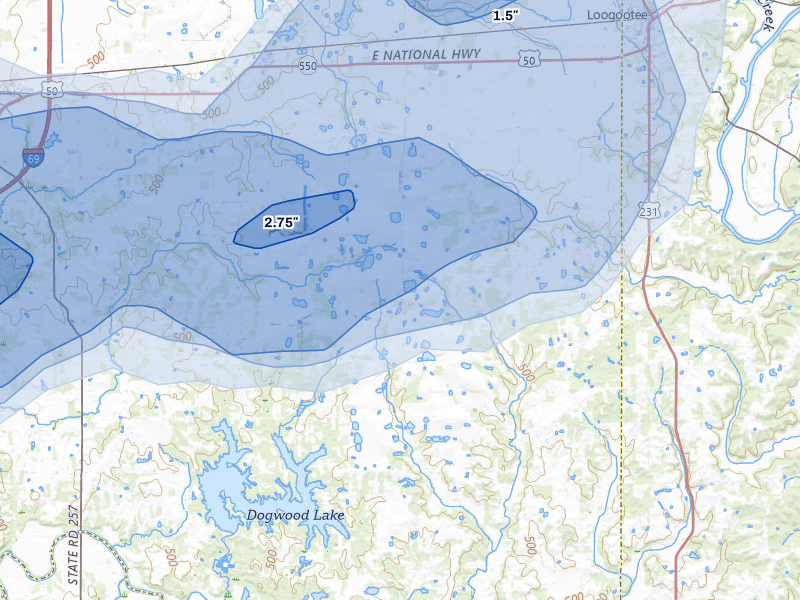 NEXRAD radar-signature map of the hail storm over Cannelburg, IN on May 16, 2026