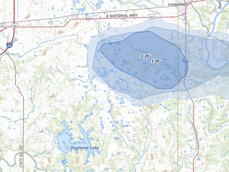 NEXRAD radar-signature map of the hail storm over Cannelburg, IN on Aug 11, 2026