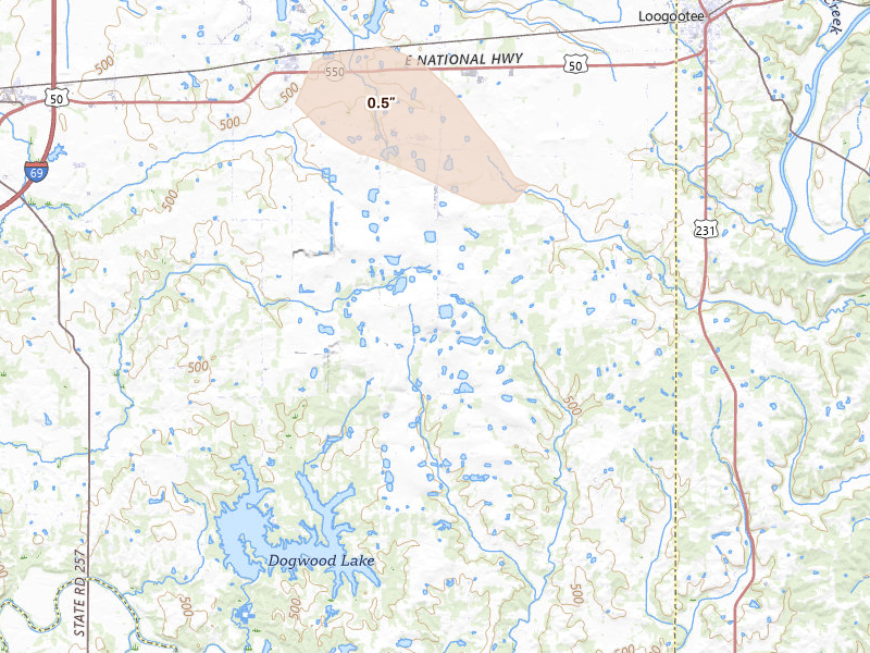 Radar-estimated hail size over Cannelburg, IN on Sep 5, 2026