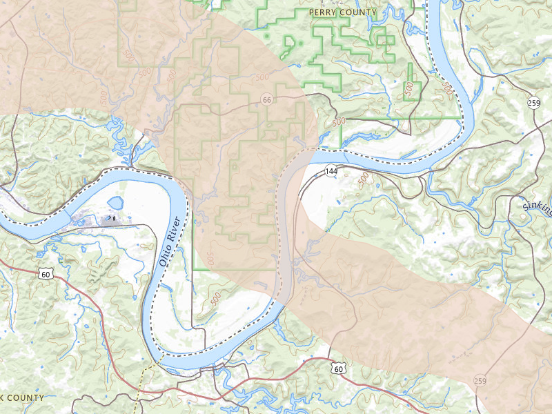 Radar-estimated hail-size map of the storm over Cannelton, IN on Aug 12, 2026