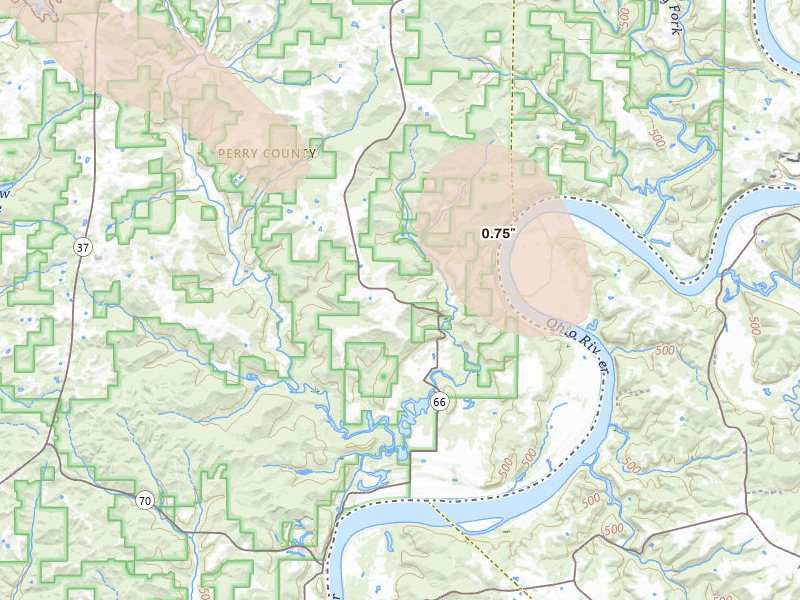 Radar-estimated hail-size map of the storm over Cannelton, IN