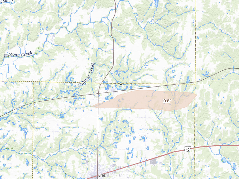 Radar-estimated hail-size map of the storm over Carbon, IN on Mar 22, 2026