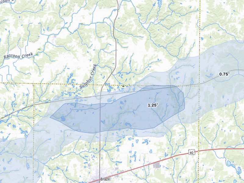 NEXRAD radar-signature map of the hail storm over Carbon, IN on Mar 22, 2026