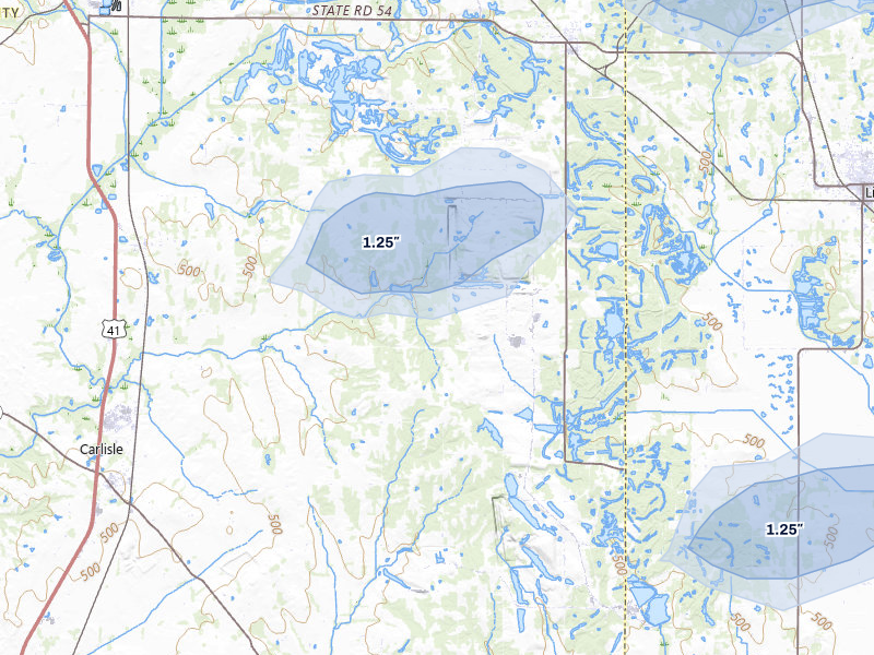 NEXRAD radar-signature map of the hail storm over Carlisle, IN on Jan 8, 2026