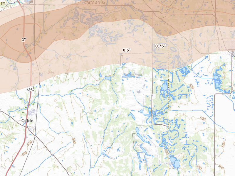 Radar-estimated hail-size map of the storm over Carlisle, IN