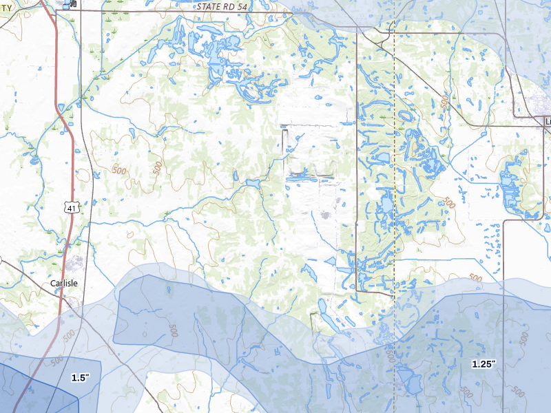 NEXRAD radar-signature map of the hail storm over Carlisle, IN on Mar 22, 2026