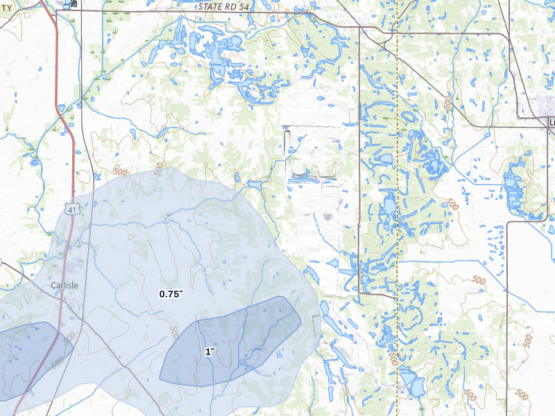 NEXRAD radar-signature map of the hail over Carlisle, IN