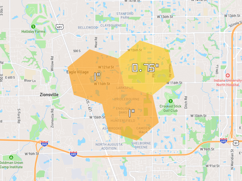 Hail map of Carmel, IN on Jun 7, 2026, hail up to 1"