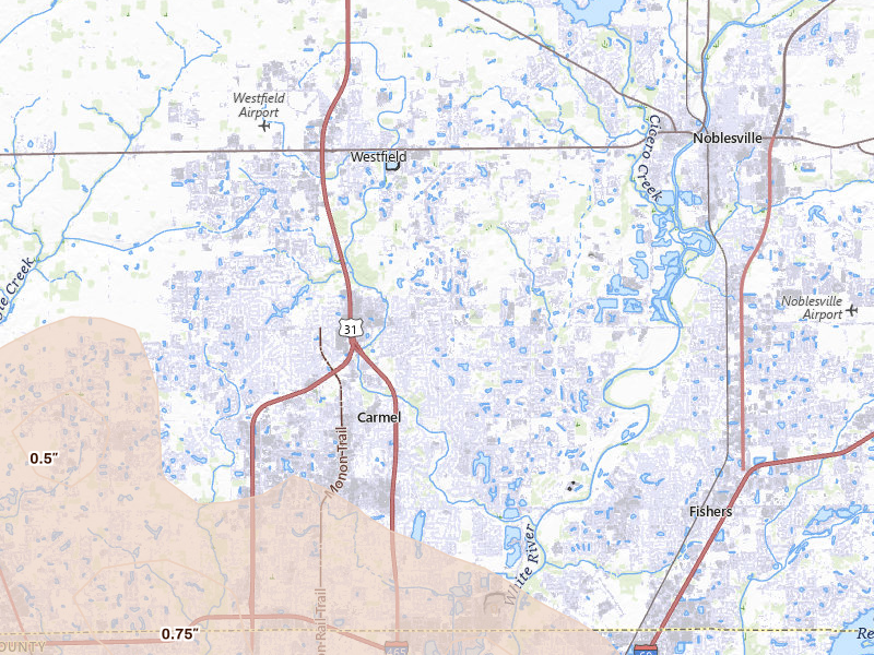 Radar-estimated hail-size map of the storm over Carmel, IN