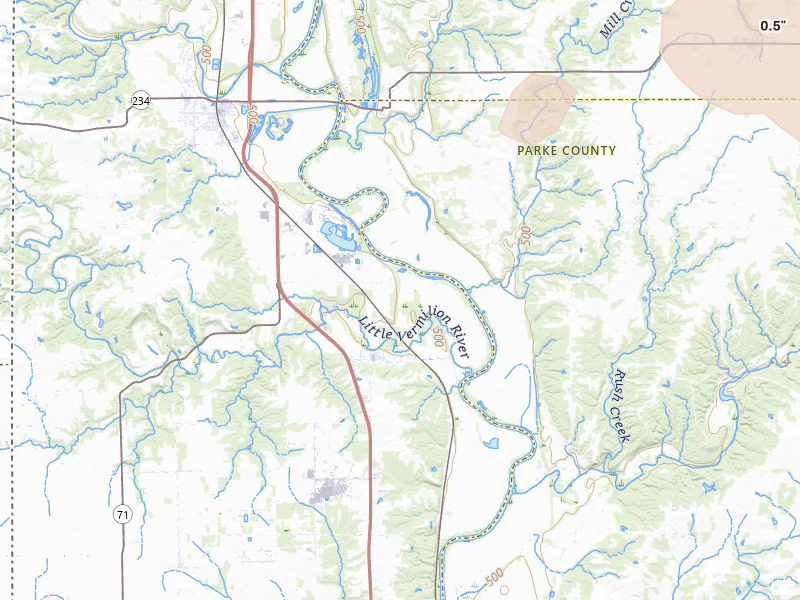 Radar-estimated hail-size map of the storm over Cayuga, IN on Jul 4, 2026