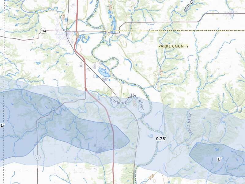 NEXRAD radar-signature map of the hail storm over Cayuga, IN on Aug 12, 2026
