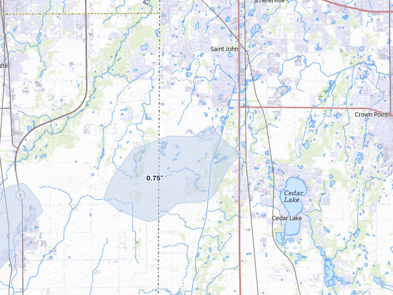 NEXRAD radar-signature map of the hail storm over Cedar Lake, IN on May 4, 2026