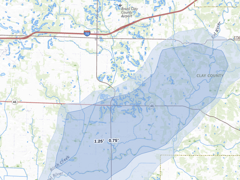 NEXRAD radar-signature map of the hail storm over Centerpoint, IN on May 18, 2026