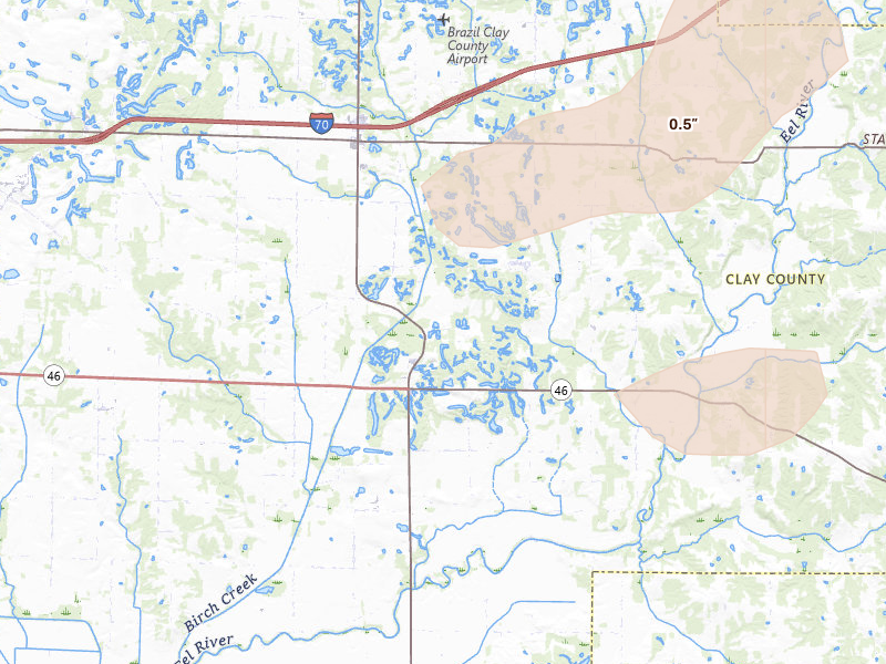 Radar-estimated hail-size map of the storm over Centerpoint, IN on Jun 9, 2026
