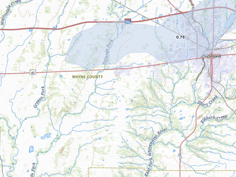 NEXRAD radar-signature map of the hail over Centerville, IN
