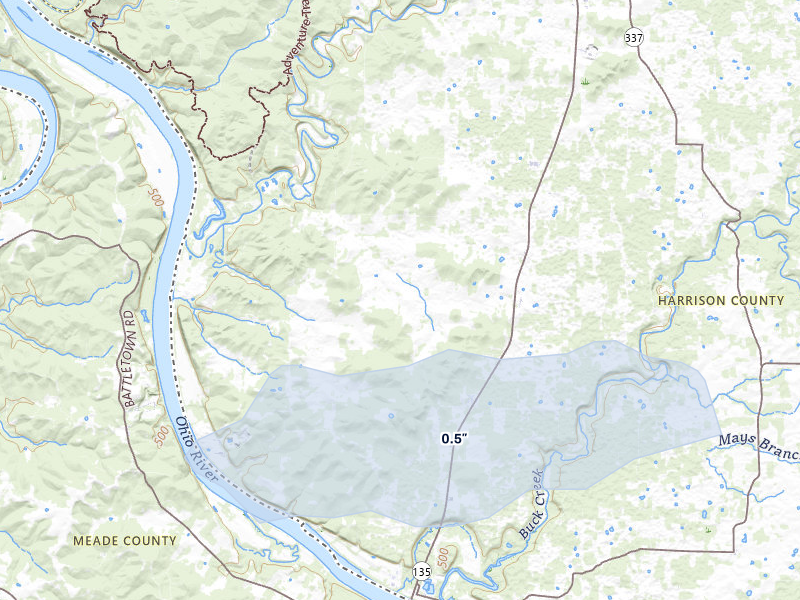 NEXRAD radar-signature map of the hail storm over Central, IN on Mar 4, 2026