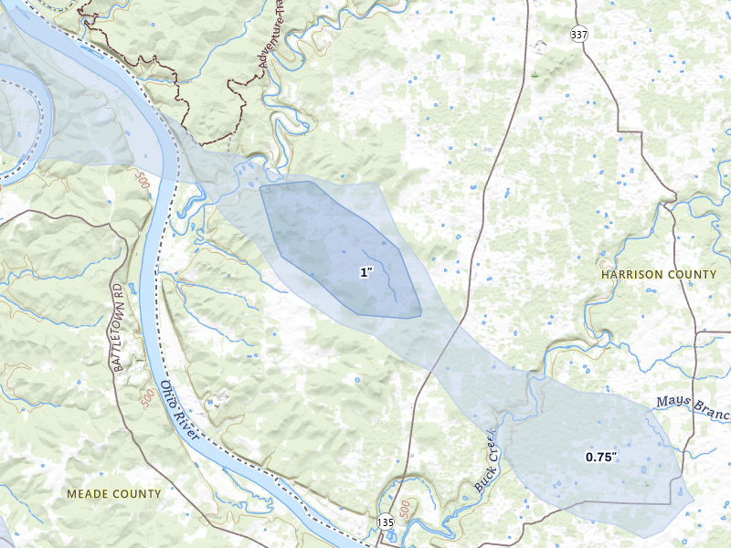 NEXRAD radar-signature map of the hail storm over Central, IN on Apr 27, 2026