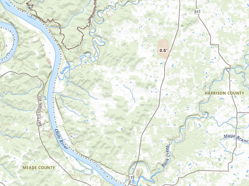 Radar-estimated hail-size map of the storm over Central, IN on May 19, 2026