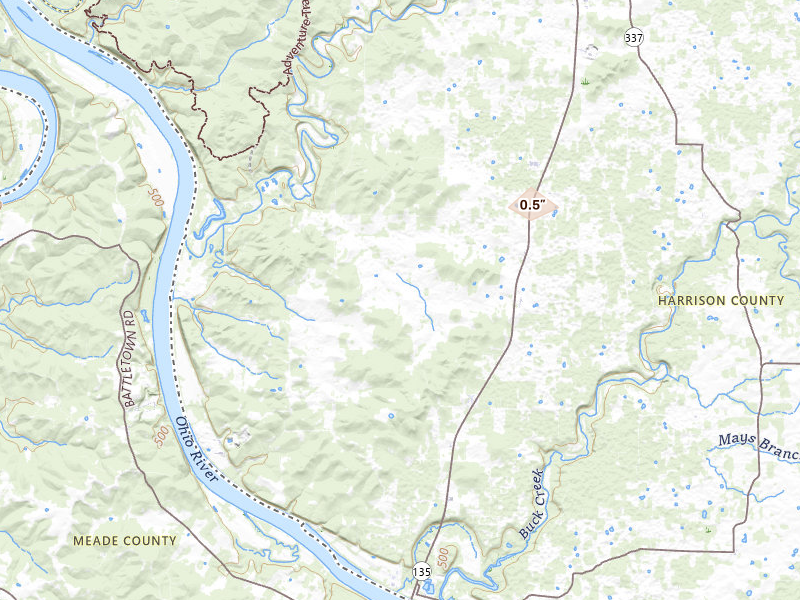 Radar-estimated hail-size map of the storm over Central, IN on Aug 26, 2026