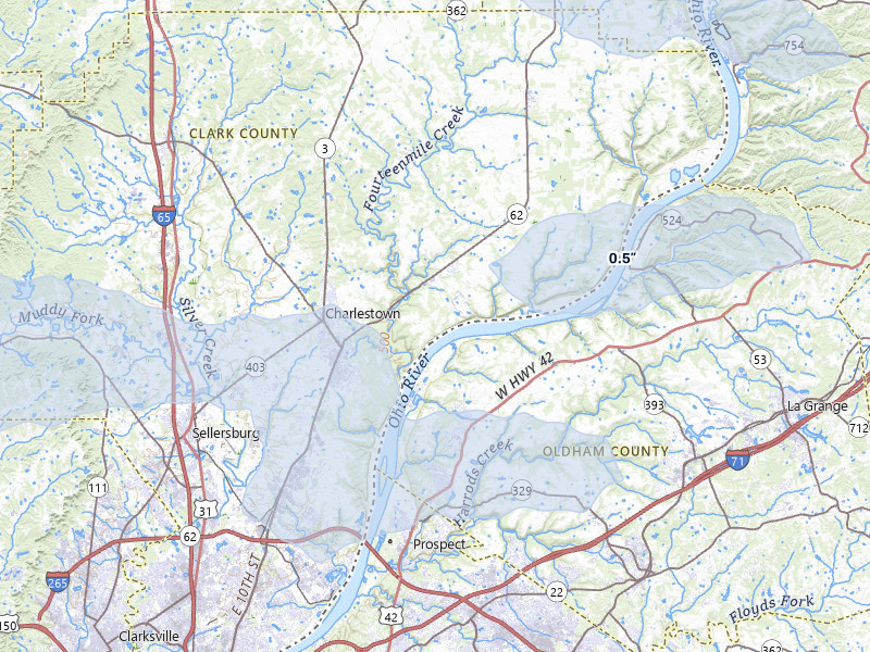 NEXRAD radar-signature map of the hail storm over Charlestown, IN on Mar 22, 2026