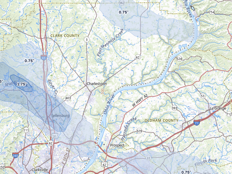 NEXRAD radar-signature map of the hail over Charlestown, IN