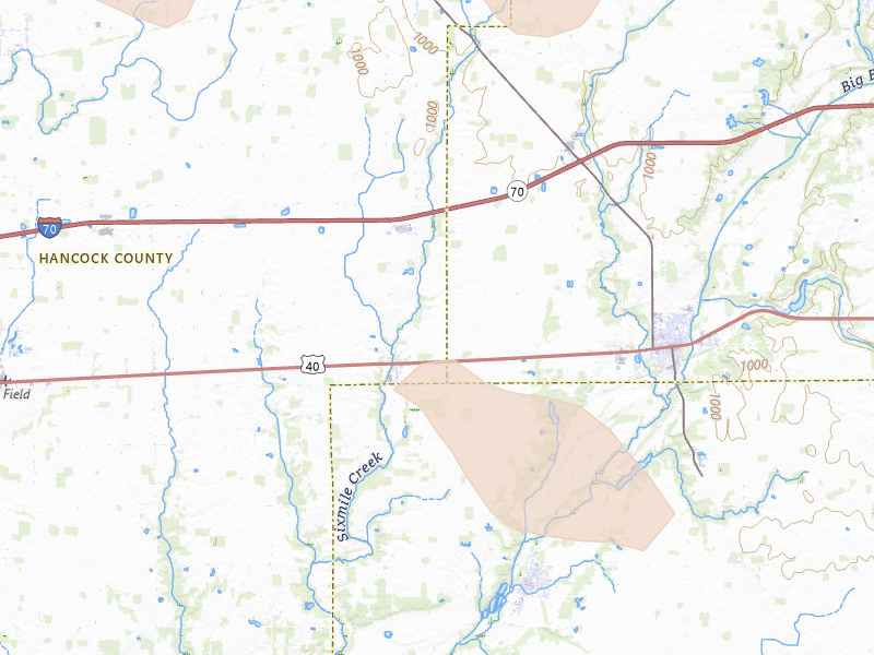 Radar-estimated hail-size map of the storm over Charlottesville, IN on Aug 11, 2026